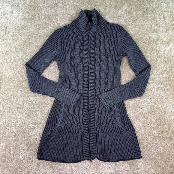 Eddie Bauer Womens Gray Long Cardigan Sweater Size Small Cable Knit Pockets E689 - Picture 1 of 11